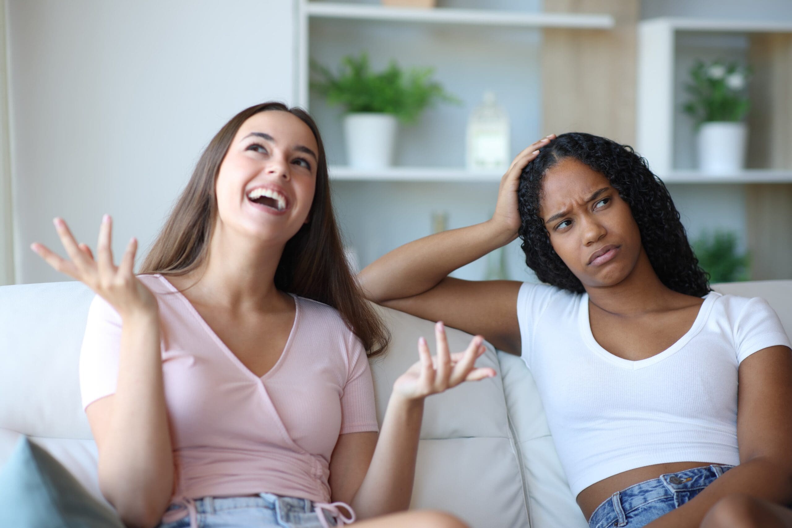 Well-meaning friend giving advice to grieving person