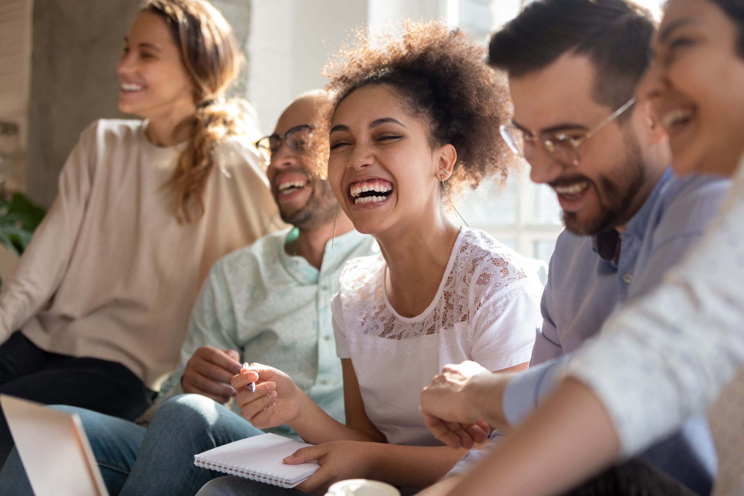 Group peer support helping individuals in addiction recovery